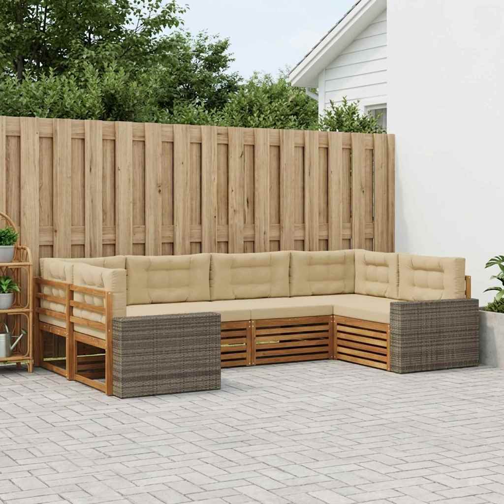 vidaXL Conjunto de sofás de exterior 6 uds. Natural y Beige