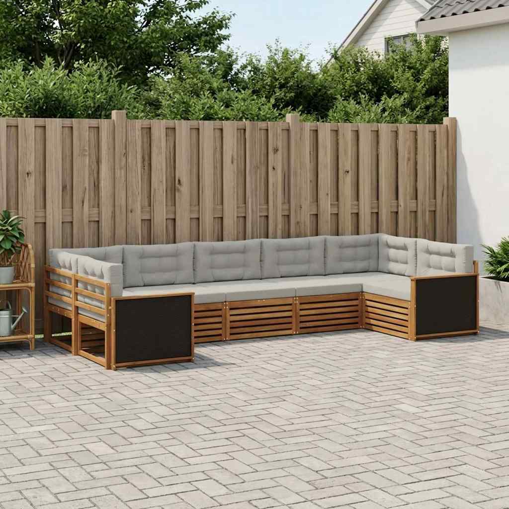 vidaXL Conjunto de sofás de exterior 7 uds. Natural y Gris Claro
