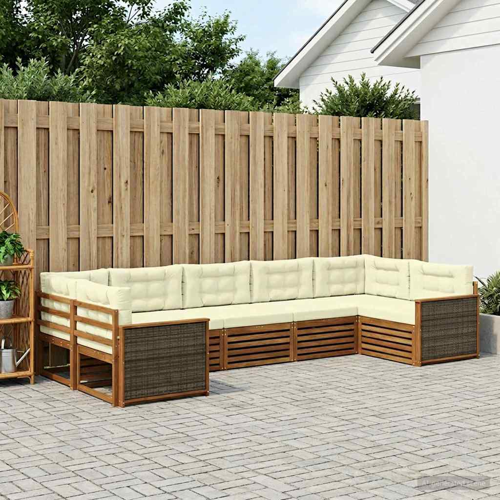 vidaXL Conjunto de sofás de exterior 7 uds. Natural y Crema