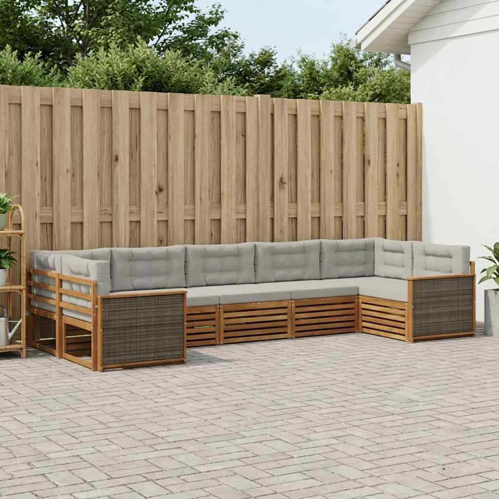 vidaXL Conjunto de sofás de exterior 7 uds. Natural y Gris Claro