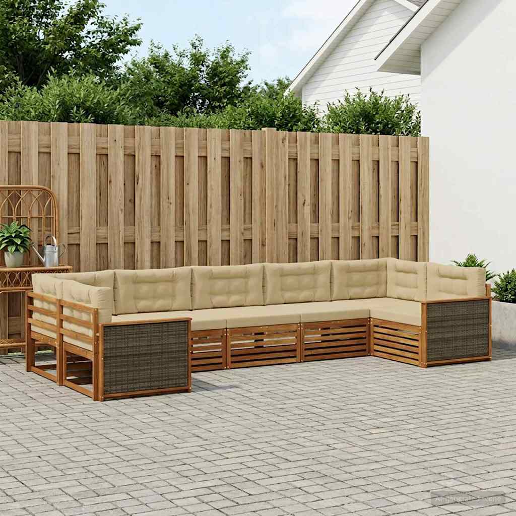 vidaXL Conjunto de sofás de exterior 7 uds. Natural y Beige