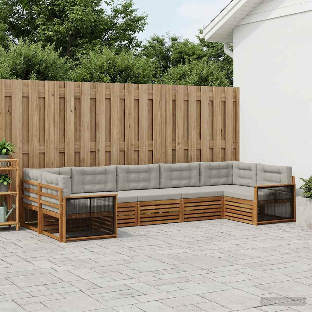 vidaXL Conjunto de sofás de exterior 7 uds. Natural y Gris Claro