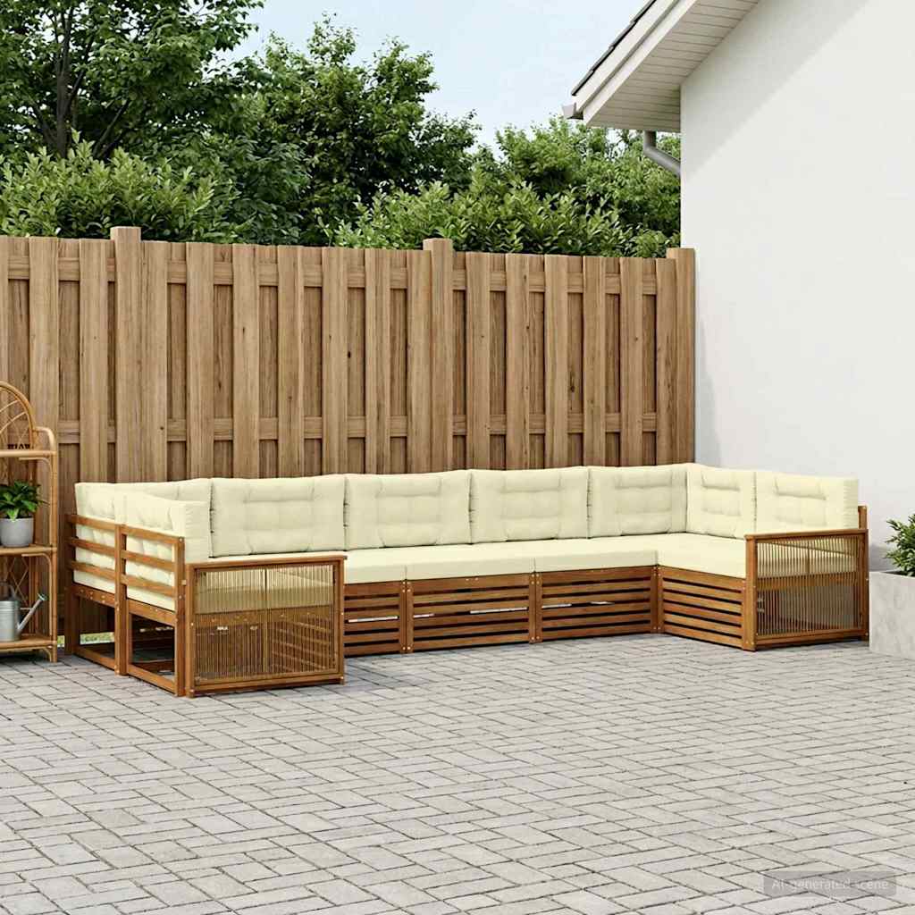 vidaXL Conjunto de sofás de exterior 7 uds. Natural y Crema