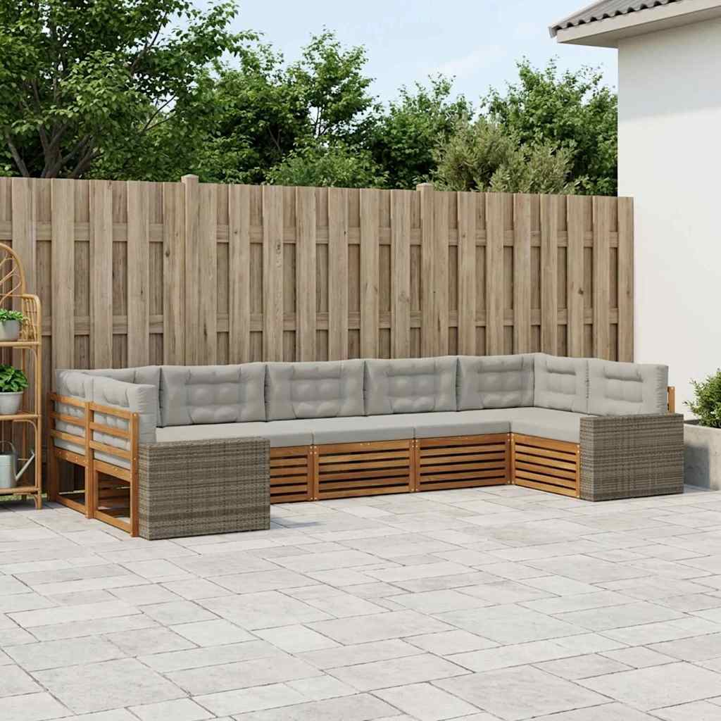vidaXL Conjunto de sofás de exterior 7 uds. Natural y Gris Claro