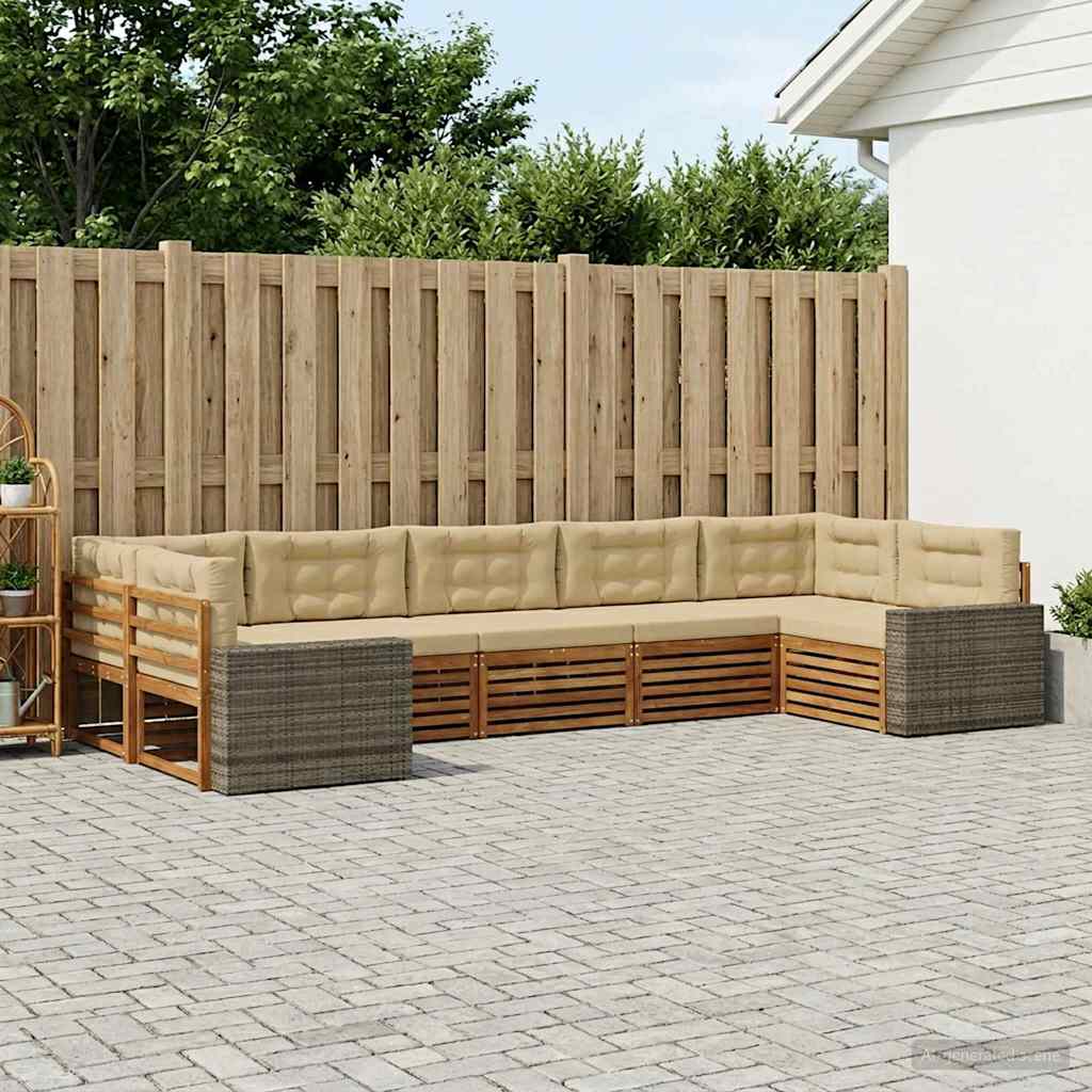 vidaXL Conjunto de sofás de exterior 7 uds. Natural y Beige