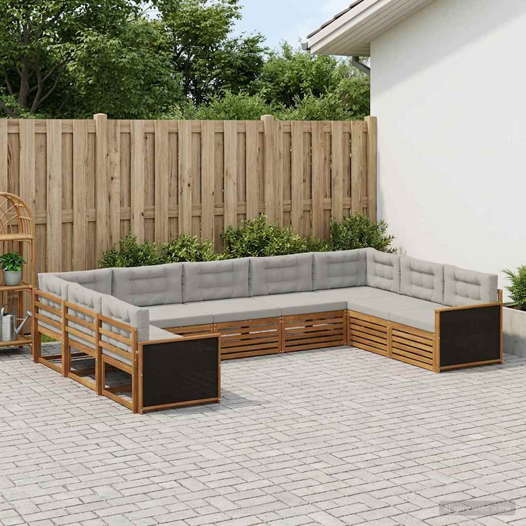 vidaXL Conjunto de sofás de exterior 9 uds. Natural y Gris Claro
