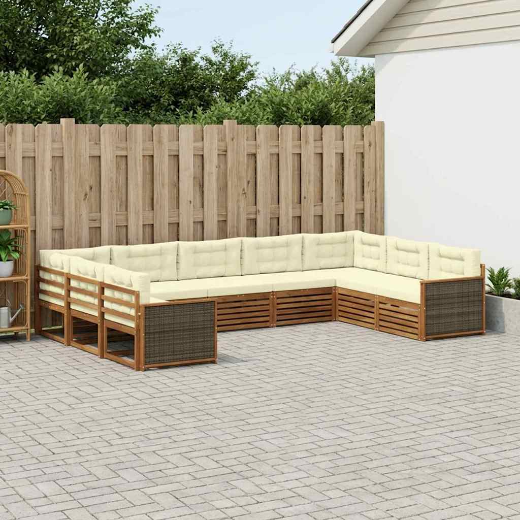 vidaXL Conjunto de sofás de exterior 9 uds. Natural y Crema