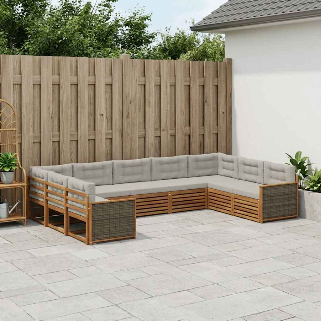 vidaXL Conjunto de sofás de exterior 9 uds. Natural y Gris Claro