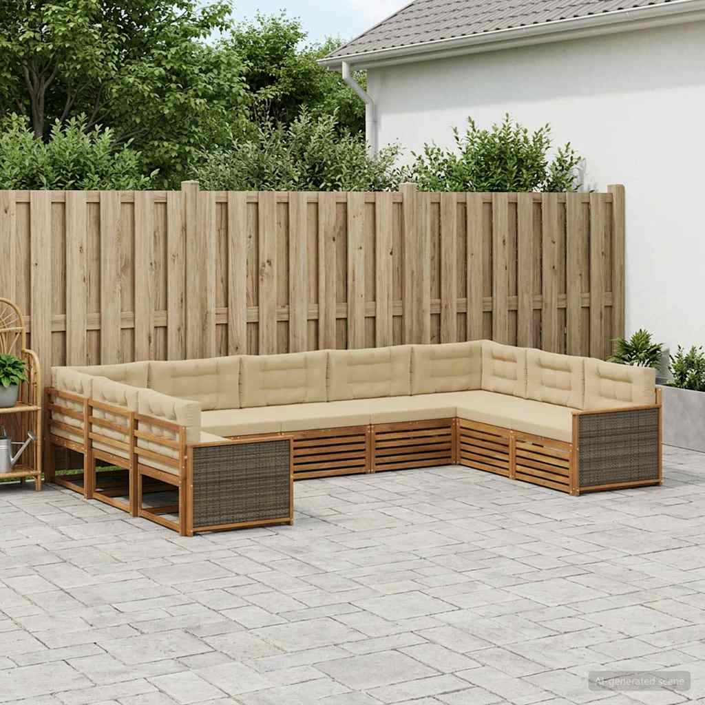 vidaXL Conjunto de sofás de exterior 9 uds. Natural y Beige