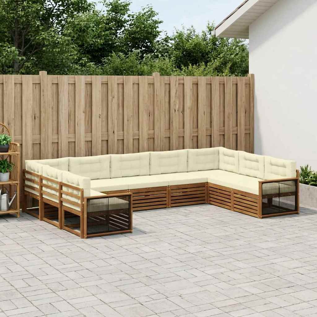 vidaXL Conjunto de sofás de exterior 9 uds. Natural y Crema