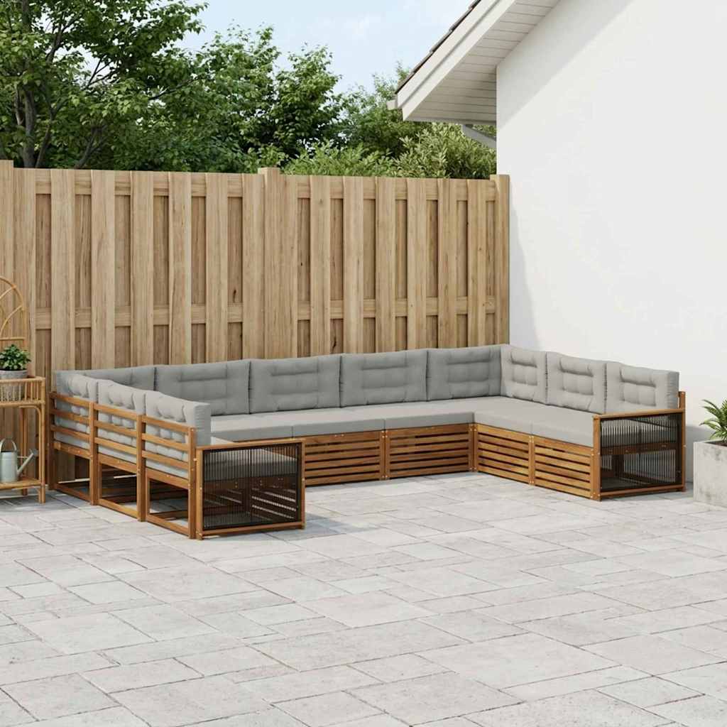 vidaXL Conjunto de sofás de exterior 9 uds. Natural y Gris Claro