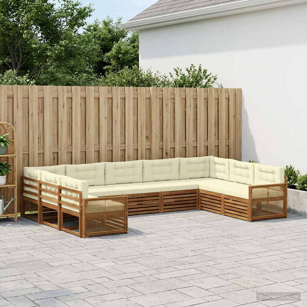 vidaXL Conjunto de sofás de exterior 9 uds. Natural y Crema