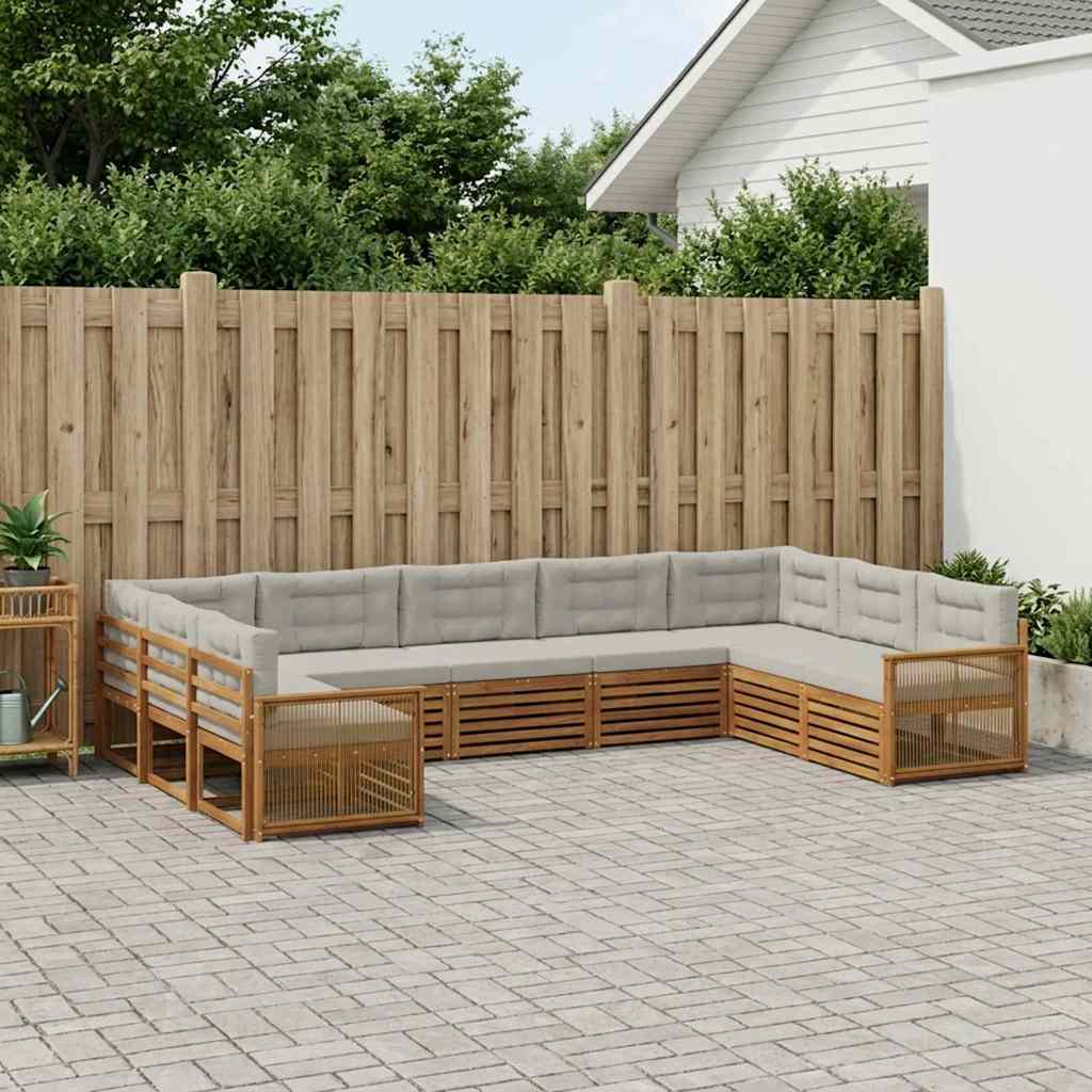 vidaXL Conjunto de sofás de exterior 9 uds. Natural y Gris Claro