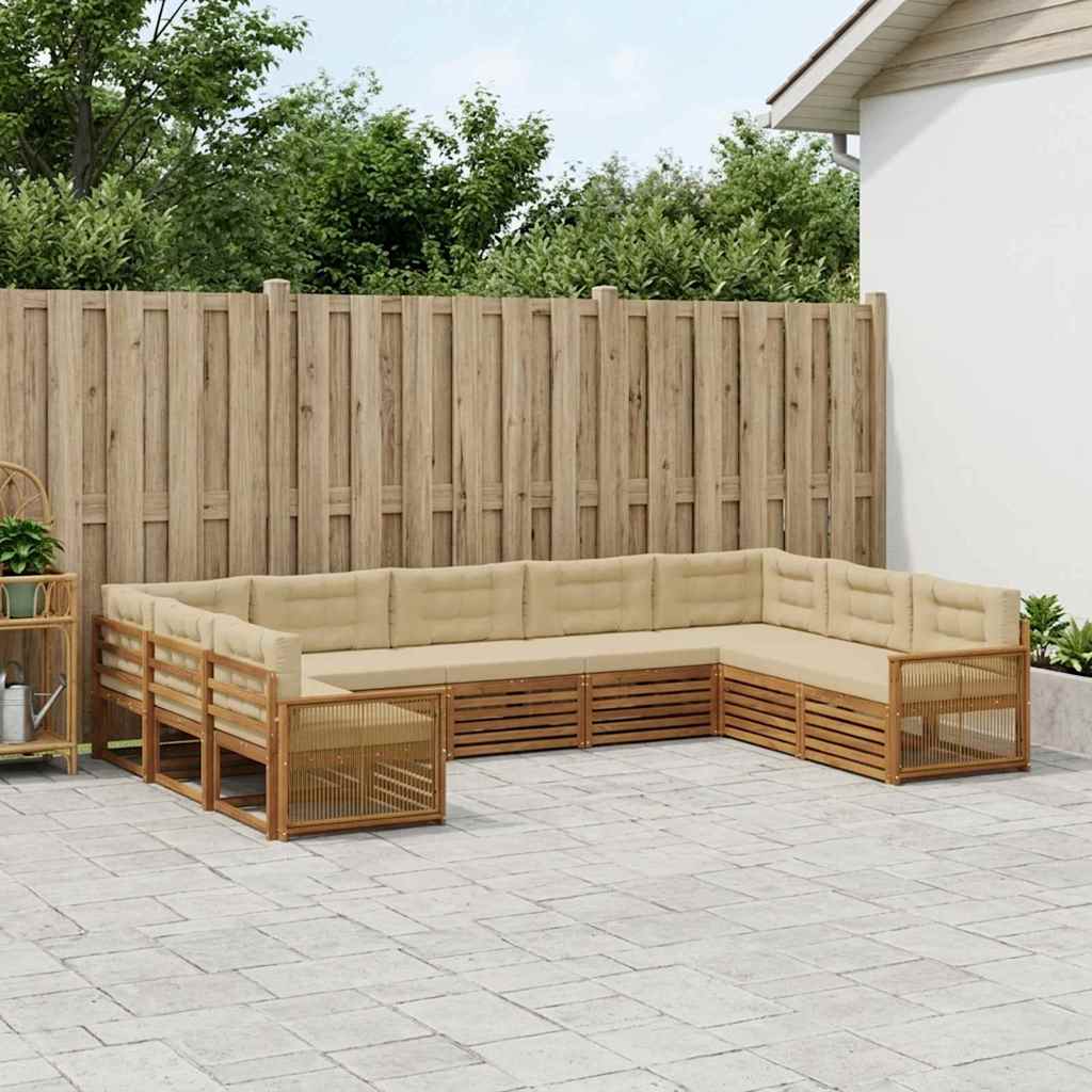 vidaXL Conjunto de sofás de exterior 9 uds. Natural y Beige