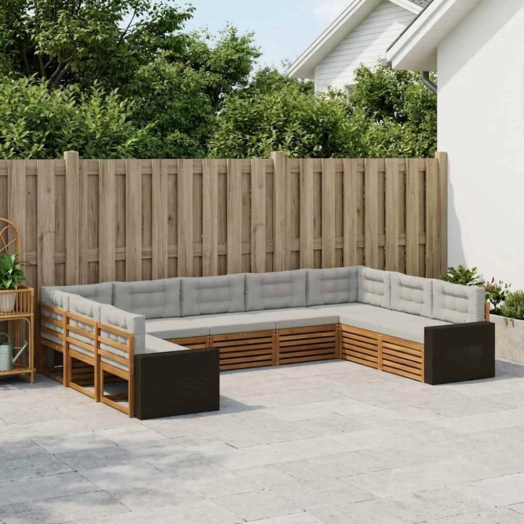 vidaXL Conjunto de sofás de exterior 9 uds. Natural y Gris Claro