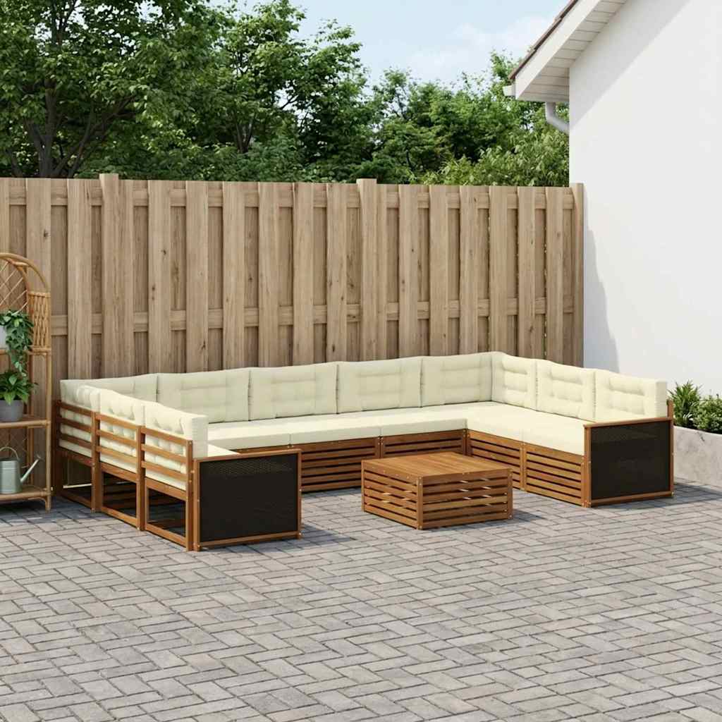 vidaXL Conjunto de sofás de exterior 10 uds. Natural y Crema