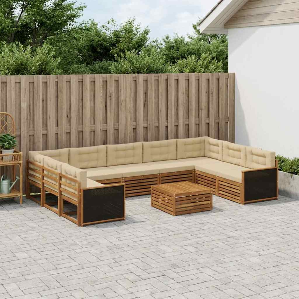 vidaXL Conjunto de sofás de exterior 10 uds. Natural y Beige