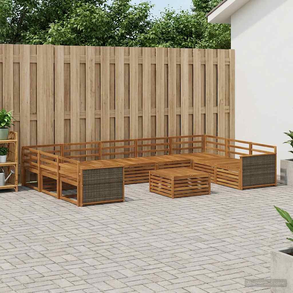 vidaXL Conjunto de sofás de exterior 10 uds. Natural