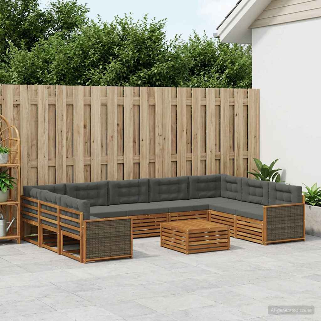 vidaXL Conjunto de sofás de exterior 10 uds. Natural y Antracita