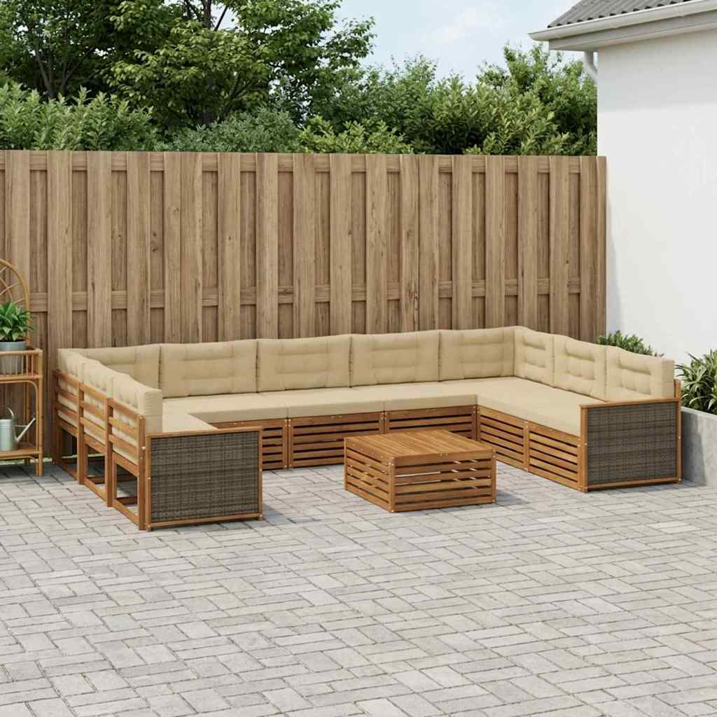 vidaXL Conjunto de sofás de exterior 10 uds. Natural y Beige