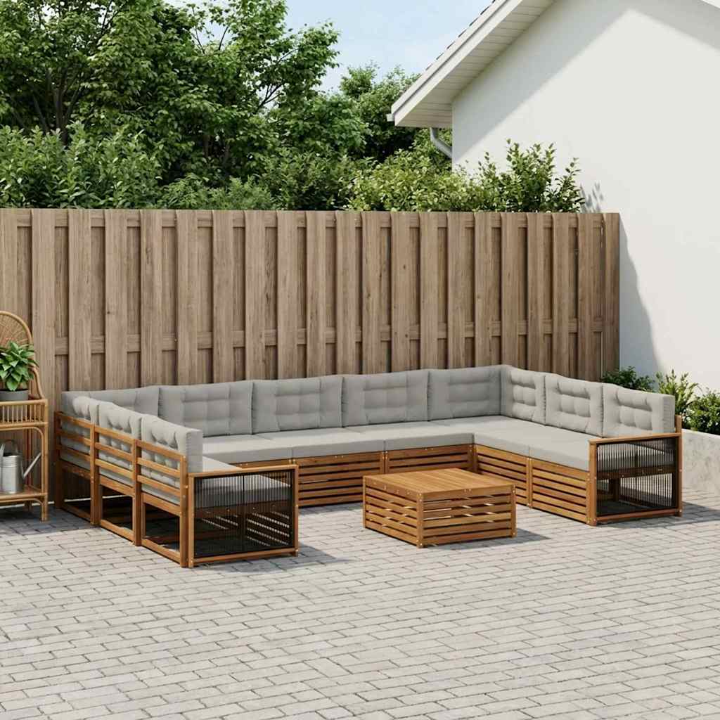 vidaXL Conjunto de sofás de exterior 10 uds. Natural y Gris Claro