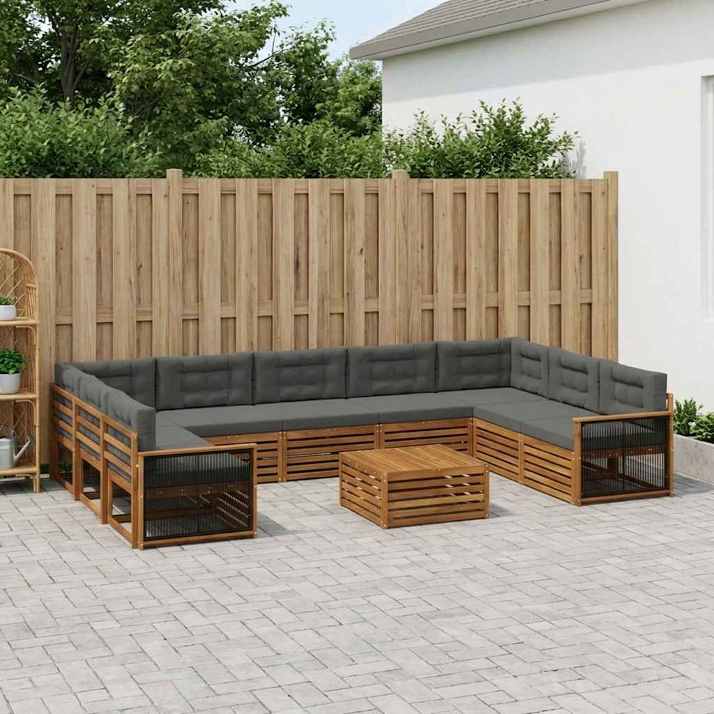 vidaXL Conjunto de sofás de exterior 10 uds. Natural y Antracita