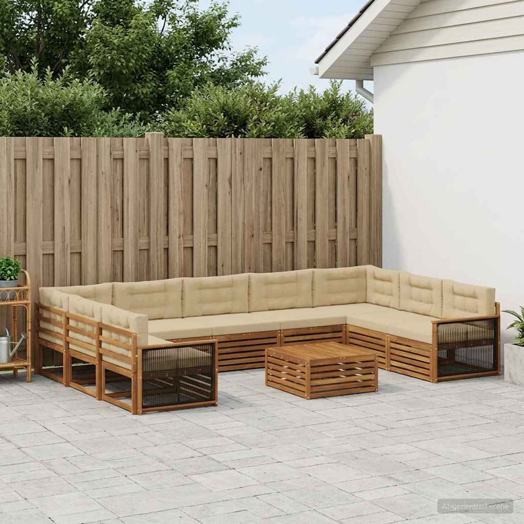 vidaXL Conjunto de sofás de exterior 10 uds. Natural y Beige