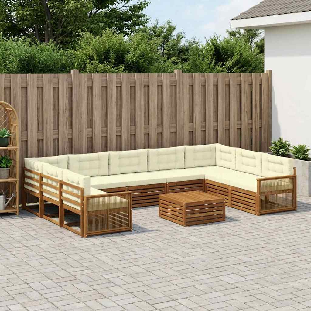 vidaXL Conjunto de sofás de exterior 10 uds. Natural y Crema