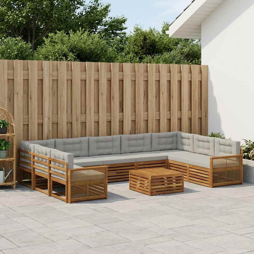 vidaXL Conjunto de sofás de exterior 10 uds. Natural y Gris Claro