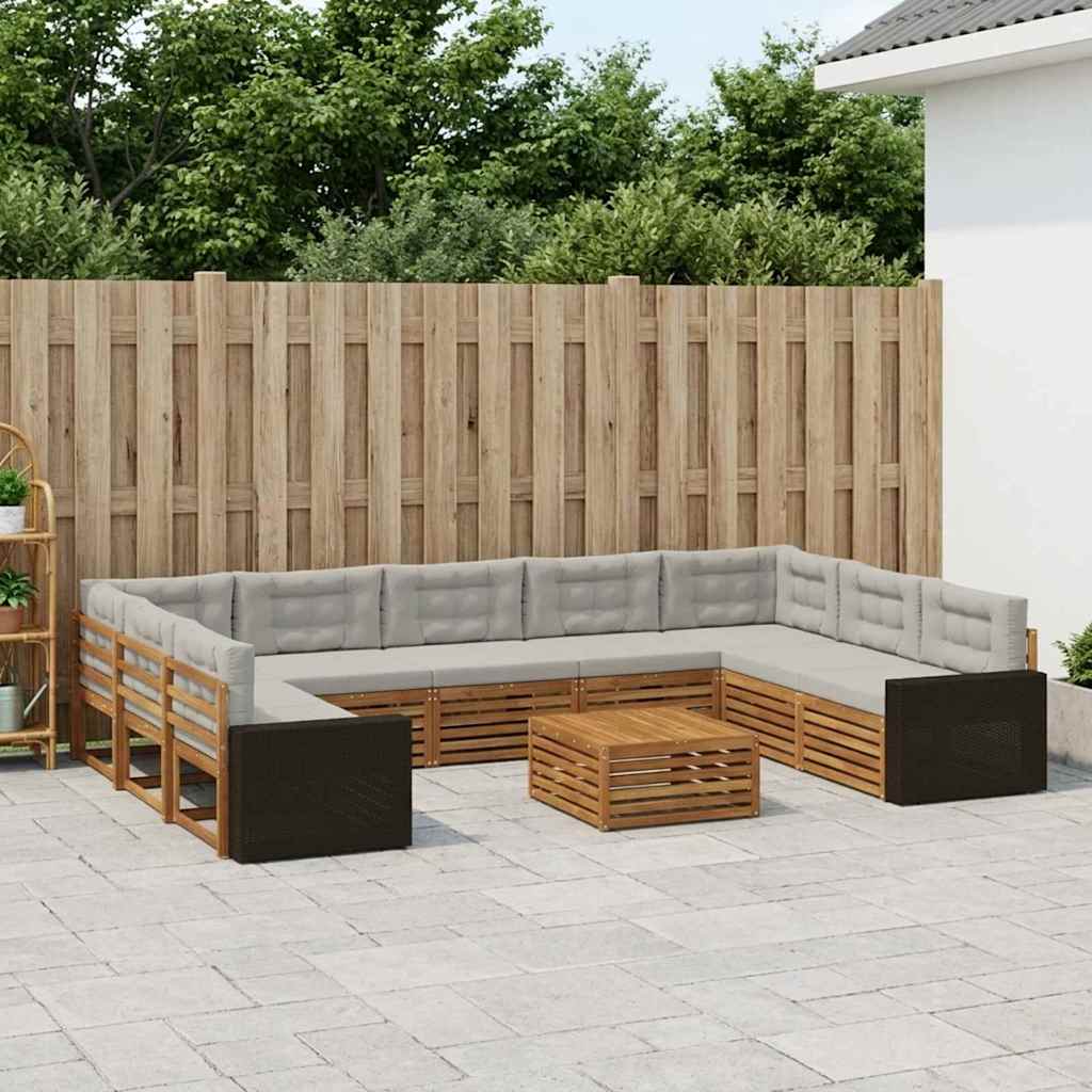 vidaXL Conjunto de sofás de exterior 10 uds. Natural y Gris Claro