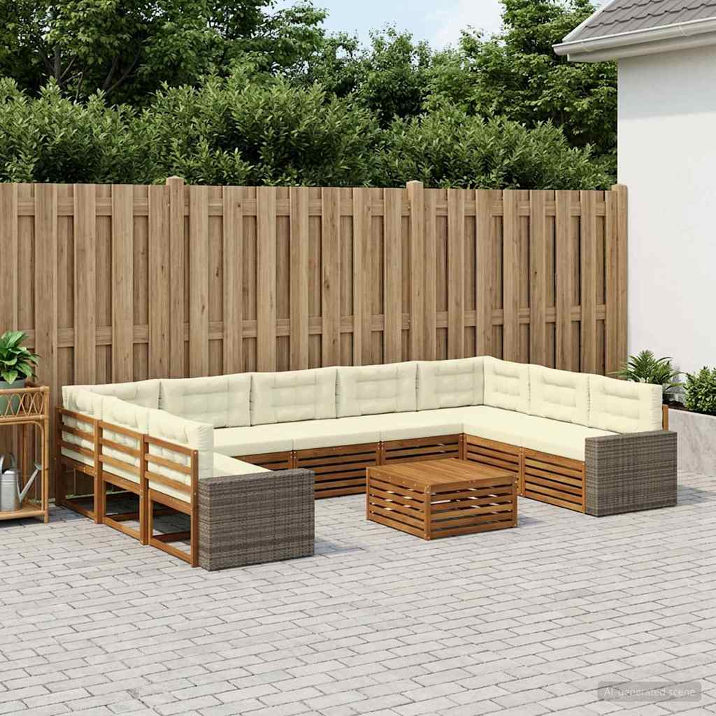 vidaXL Conjunto de sofás de exterior 10 uds. Natural y Crema