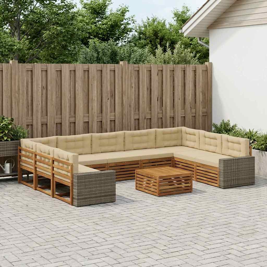 vidaXL Conjunto de sofás de exterior 10 uds. Natural y Beige