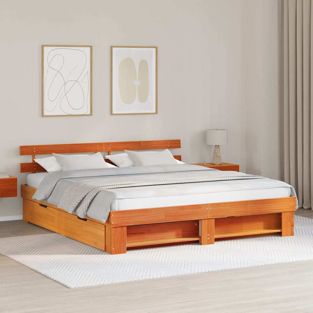 vidaXL Estructura de cama con cajón Marrón cera 200 x 200 cm