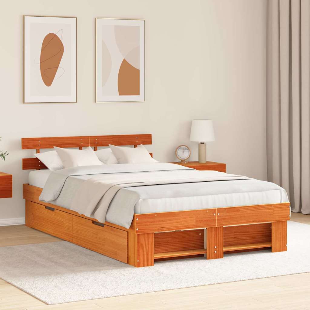 vidaXL Estructura de cama con cabecera Marrón cera 120 x 190 cm