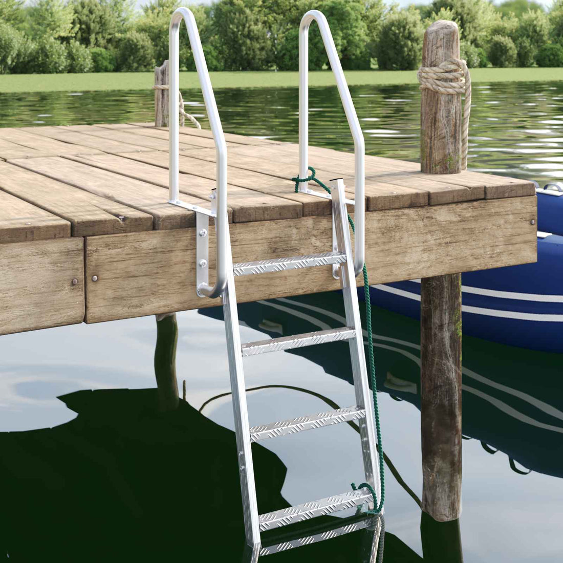 vidaXL Escalera de muelle de 4 peldaños Plateado 58 x 77 x 166 cm