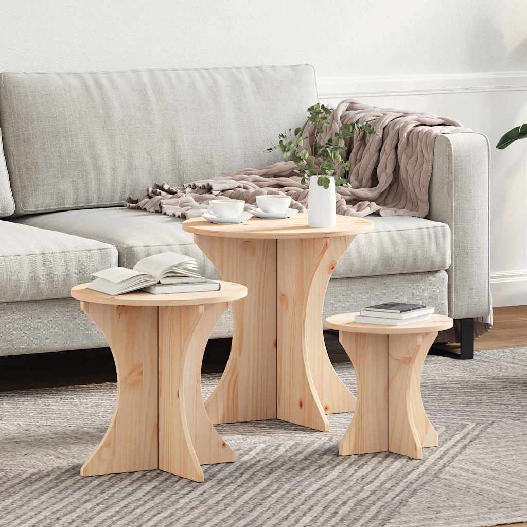 vidaXL Mesa de Café 3 uds. Natural 46 x 46 x 47 cm