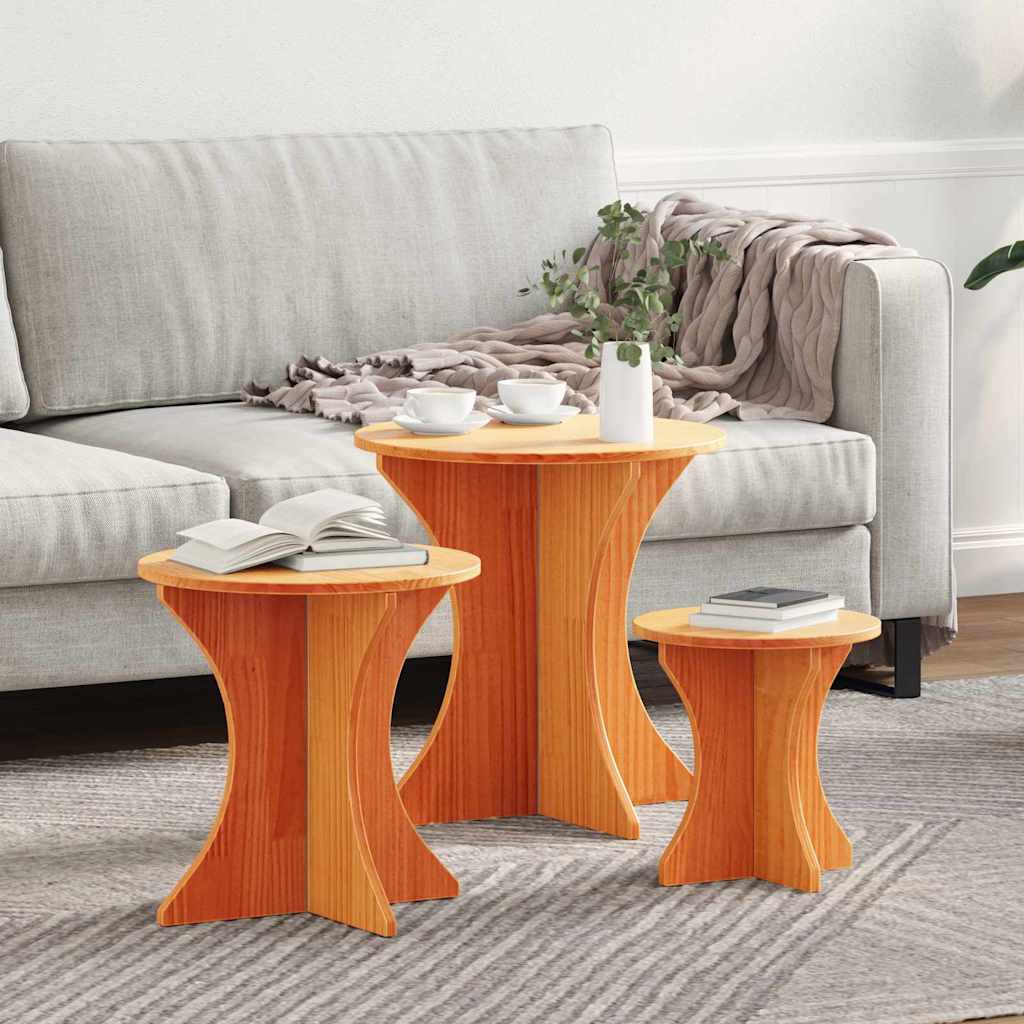 vidaXL Mesa de Café 3 uds. Marrón cera 46 x 46 x 47 cm