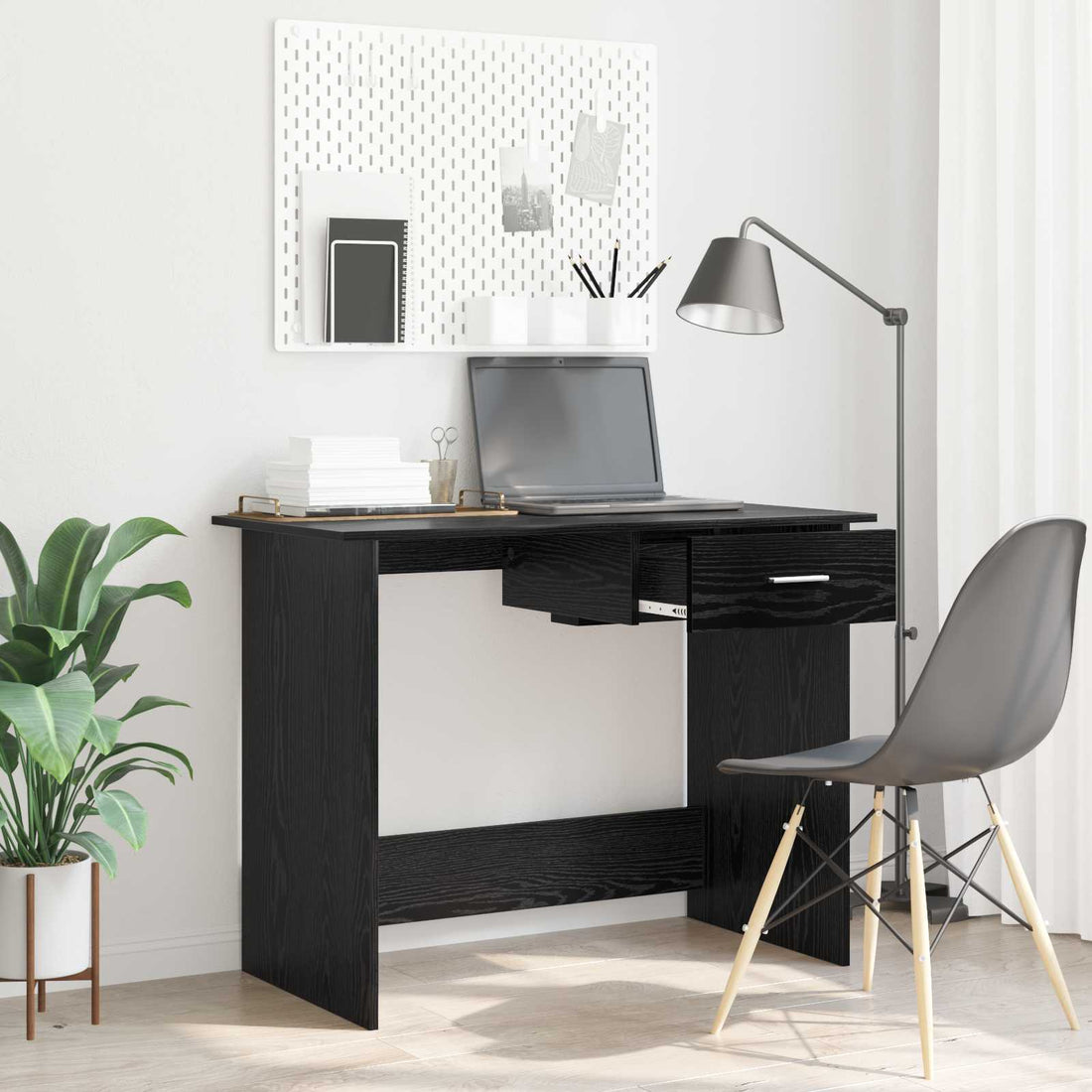 vidaXL Escritorio Roble Negro 100 x 50 x 76 cm Madera de ingeniería