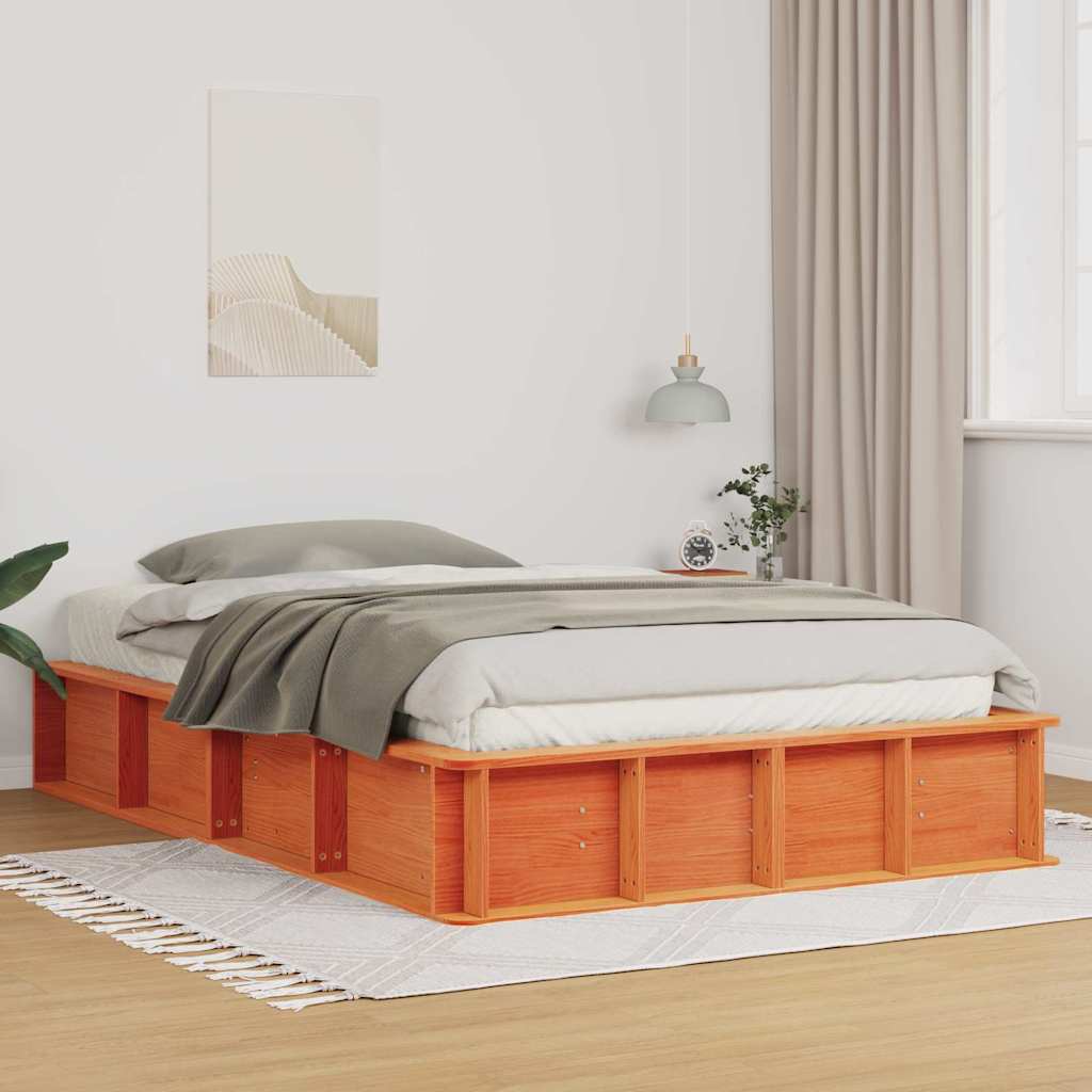 vidaXL Estructura de cama Marrón cera 140 x 190 cm