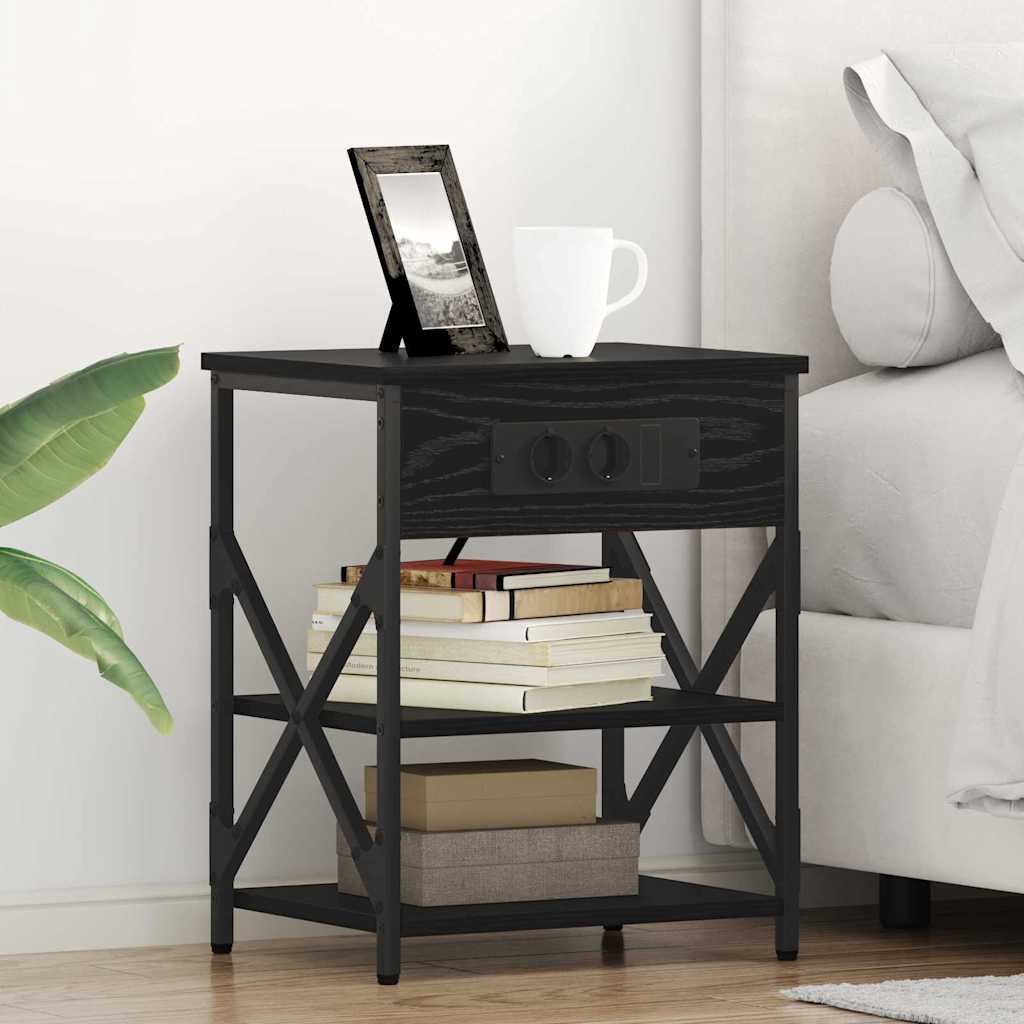 vidaXL Armario de Noche 2 uds. Roble Negro 41 x 31 x 51 cm