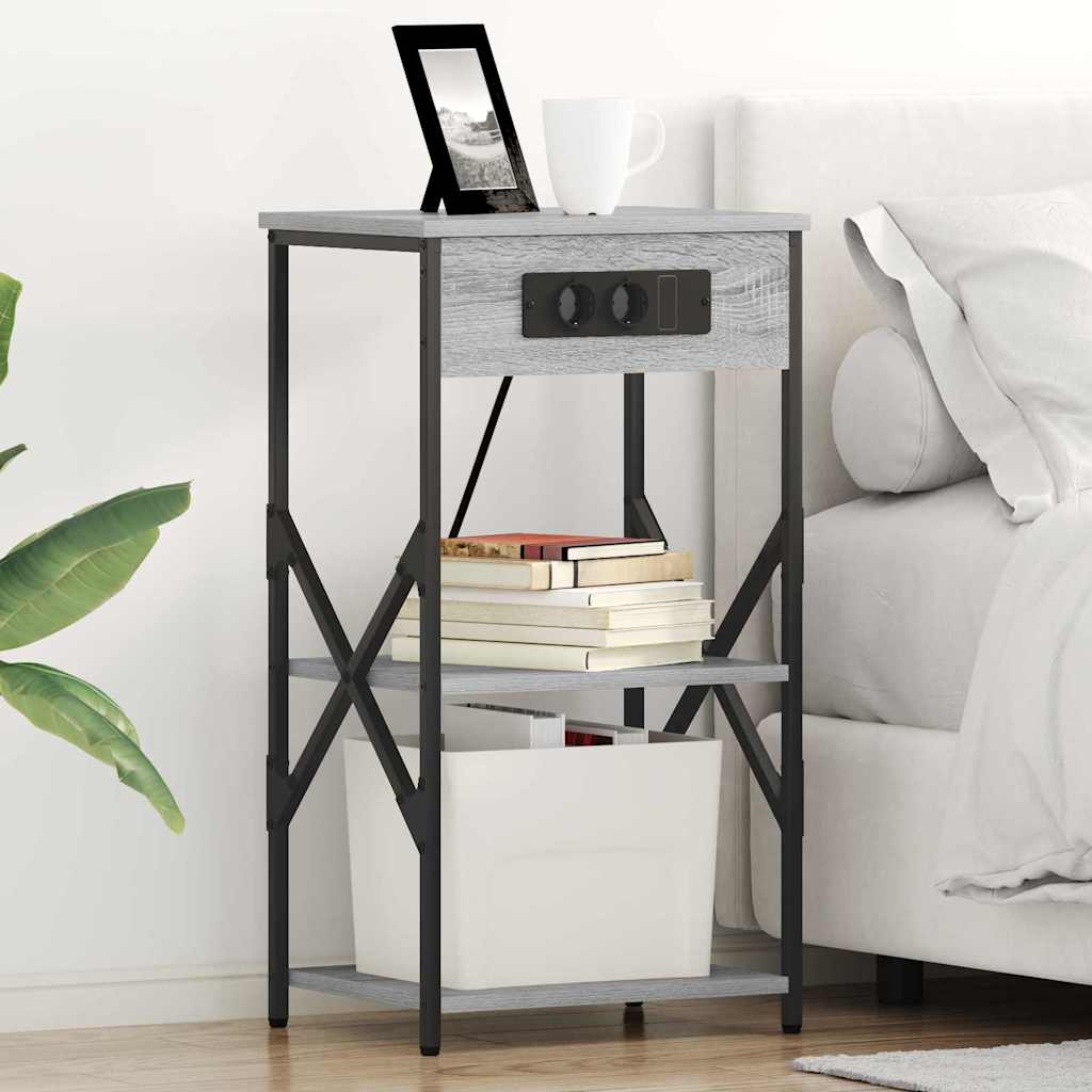vidaXL Armario de Noche con estante 2 uds. Gris Sonoma 41 x 31 x 76 cm
