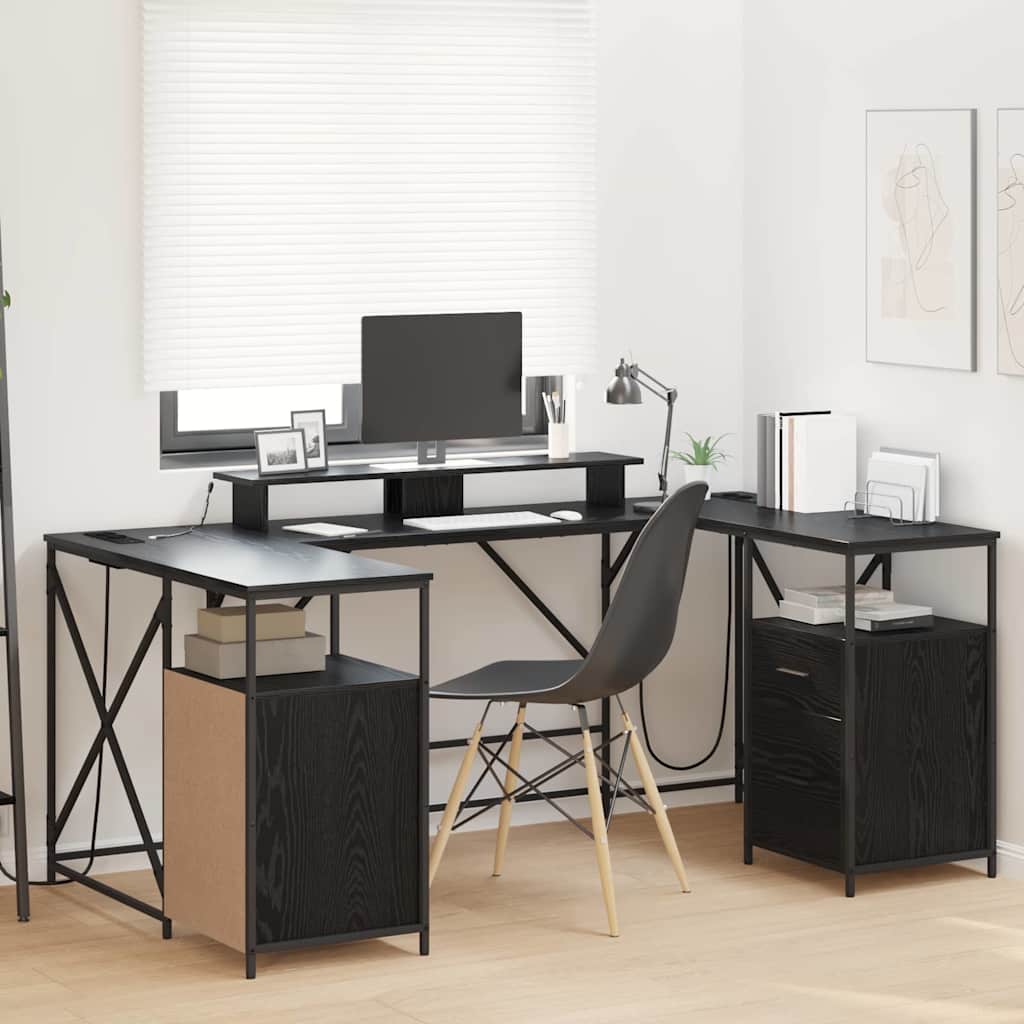 vidaXL Escritorio Roble Negro Madera de ingeniería 182 x 101 x 87,5 cm