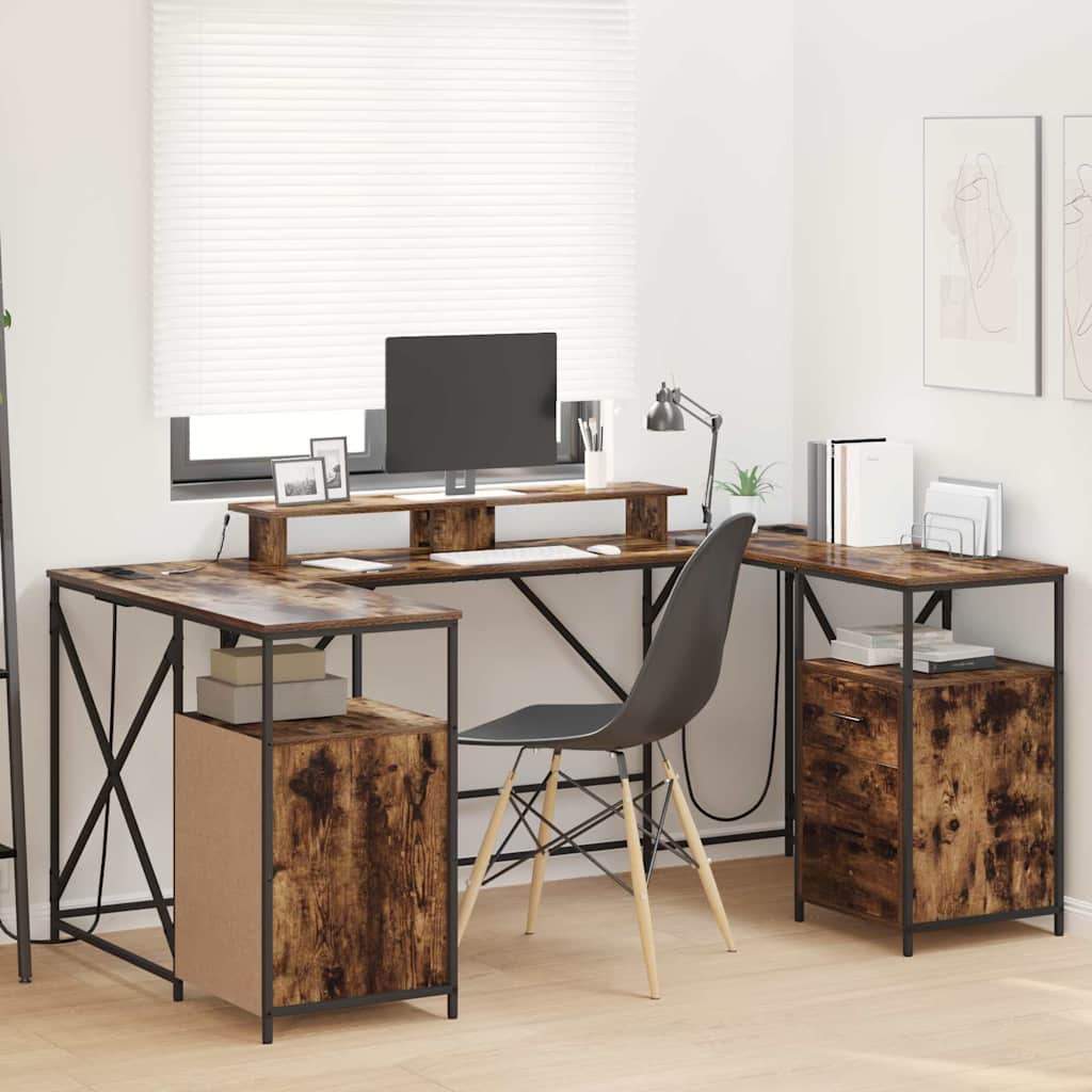 vidaXL Escritorio Roble ahumado Madera de ingeniería