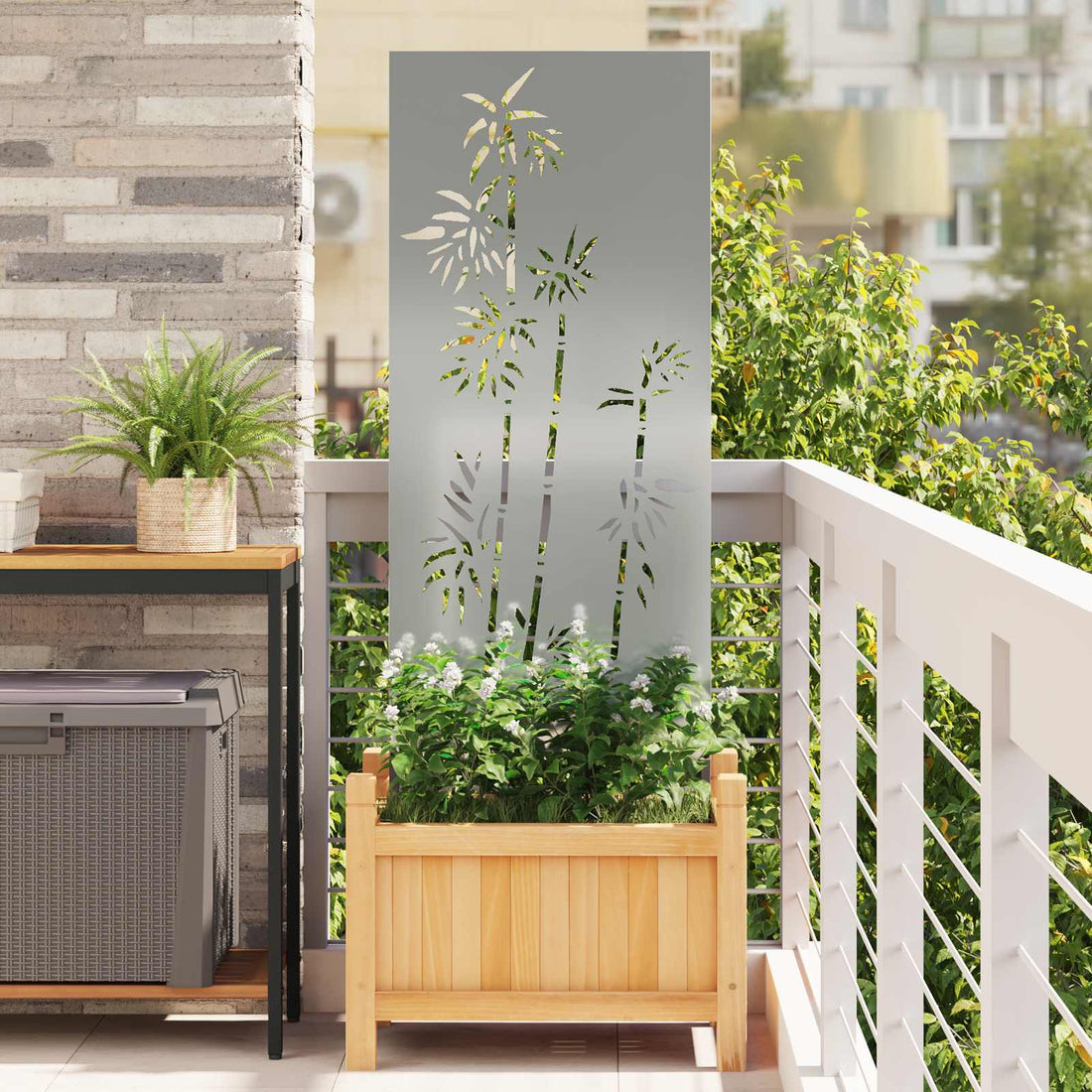 vidaXL Pantalla de Privacidad para Jardín Floral Plateado 50 x 140 cm