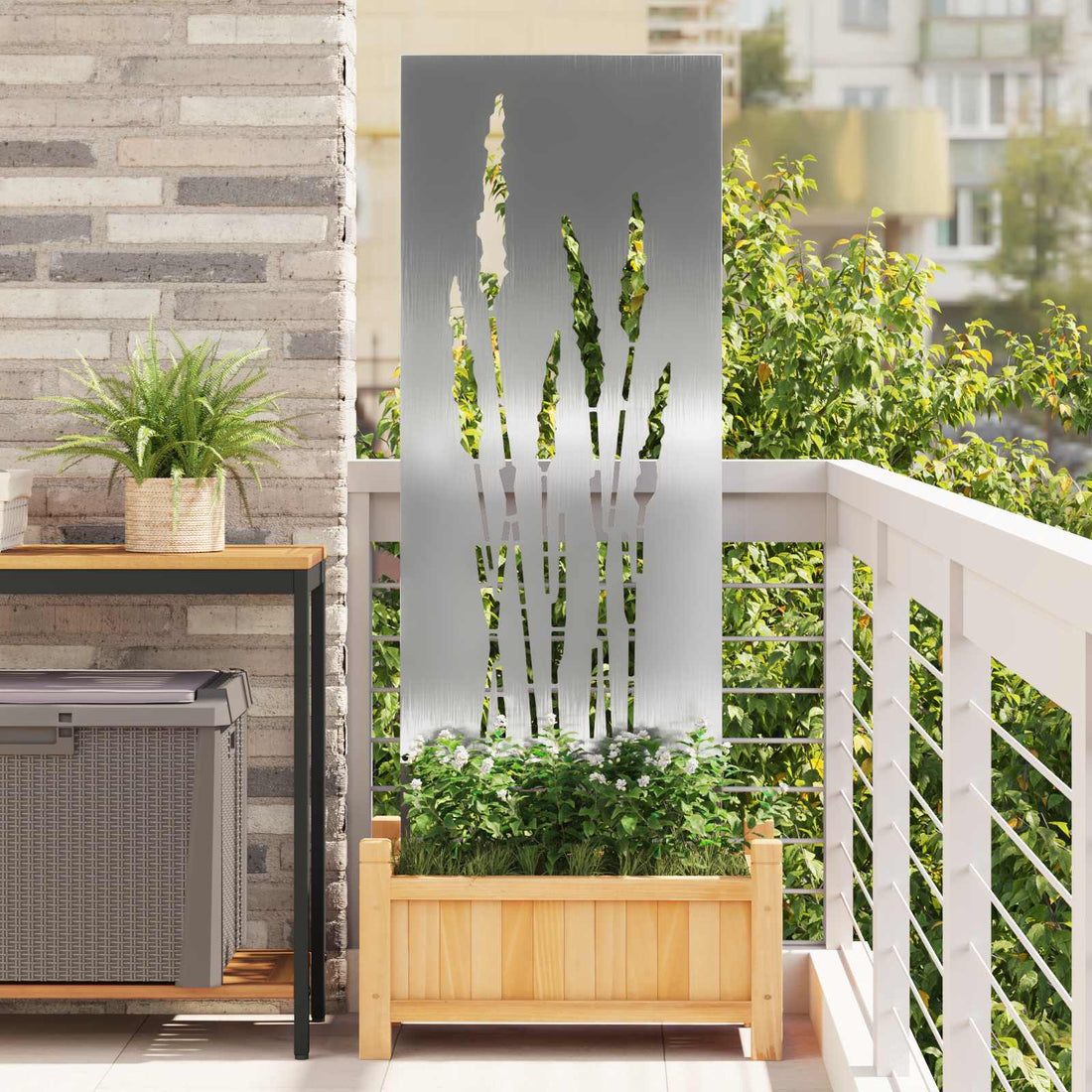 vidaXL Pantalla de Privacidad para Jardín Floral Plateado 50 x 140 cm