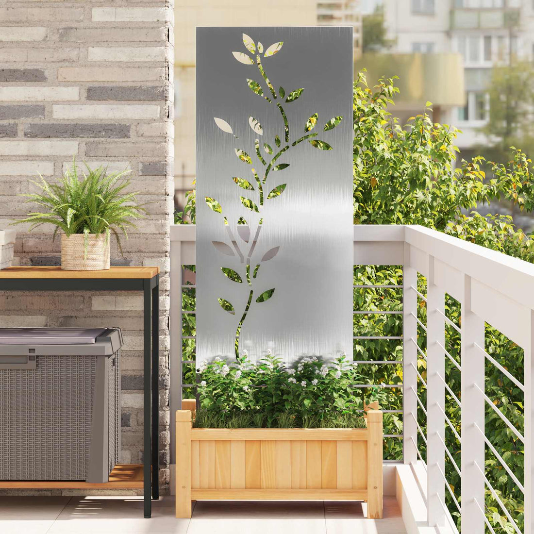 vidaXL Pantalla de Privacidad para Jardín Floral Plateado 50 x 140 cm