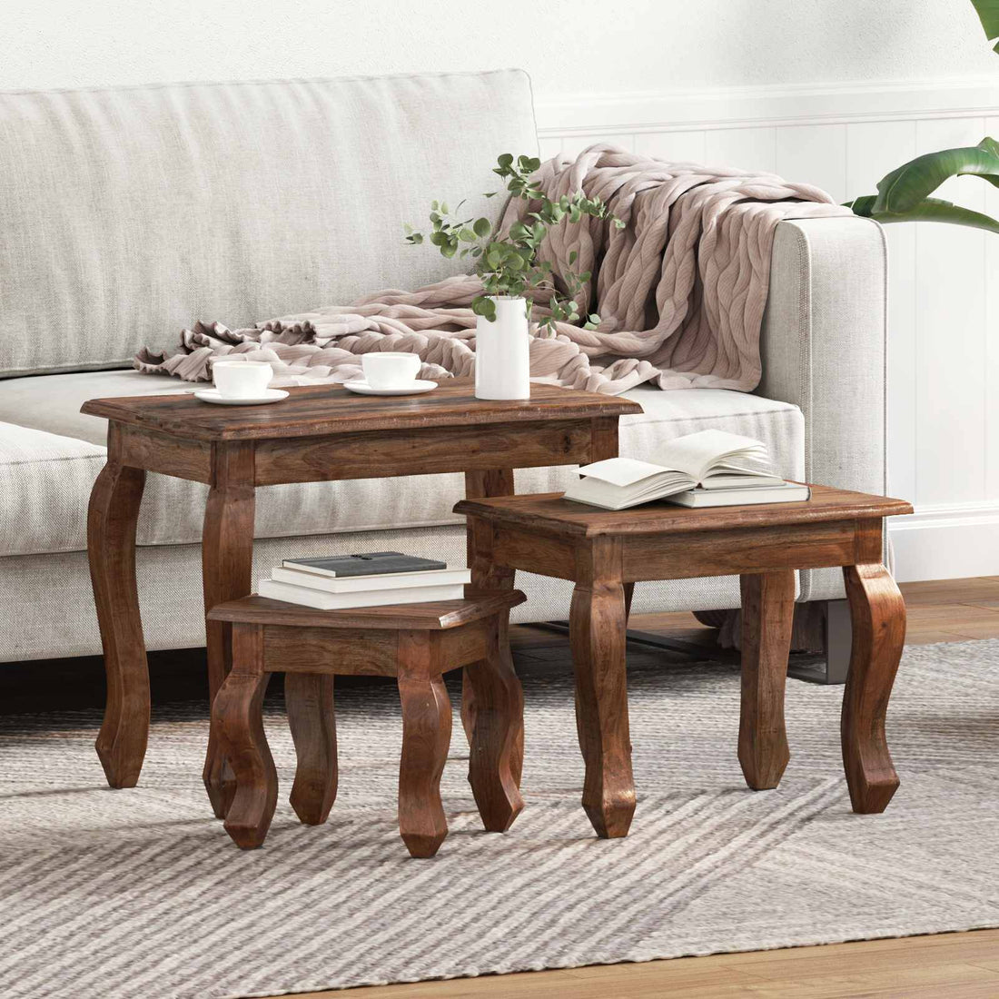 vidaXL Mesa Nido 3 uds. Marrón Madera maciza de Caoba