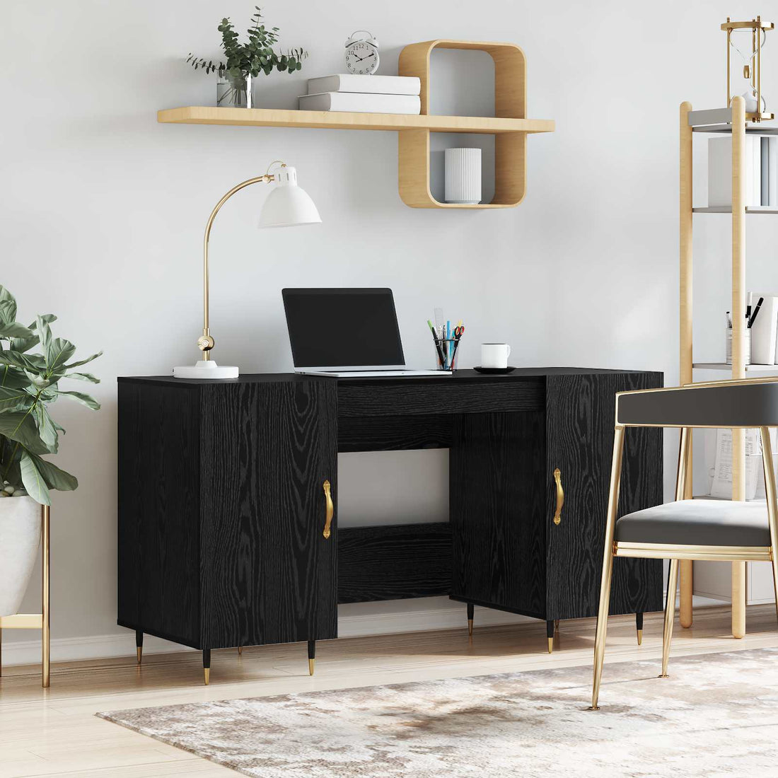 vidaXL Escritorio Roble negro Madera de ingeniería 140 x 50 x 75 cm