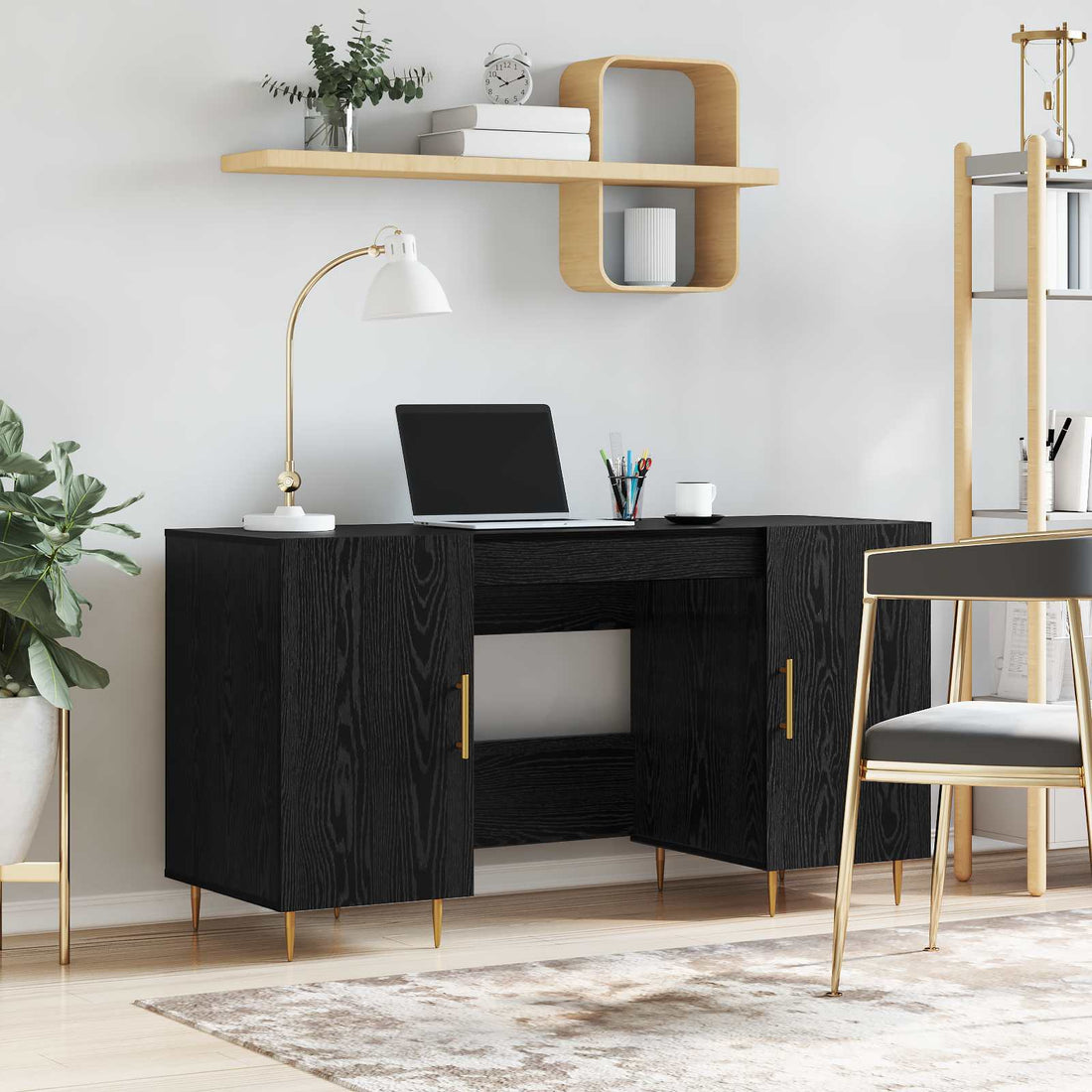 vidaXL Escritorio Roble negro Madera de ingeniería 140 x 50 x 75 cm
