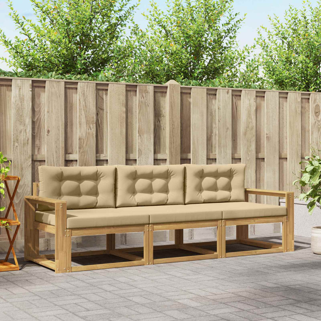 vidaXL Conjunto de sofás de exterior 3 uds. y Beige Poliéster